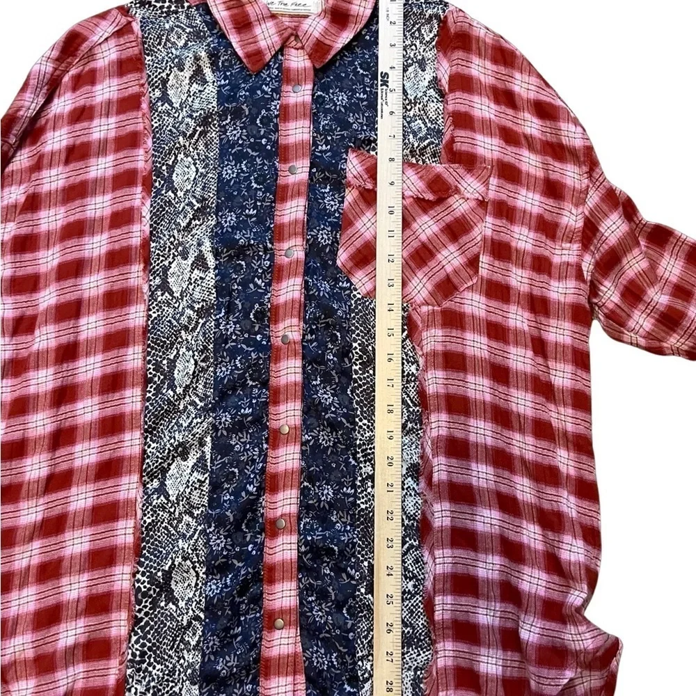 Free People We the Free (Fields of Plaid) snap button front & sleeve shirt Sz S